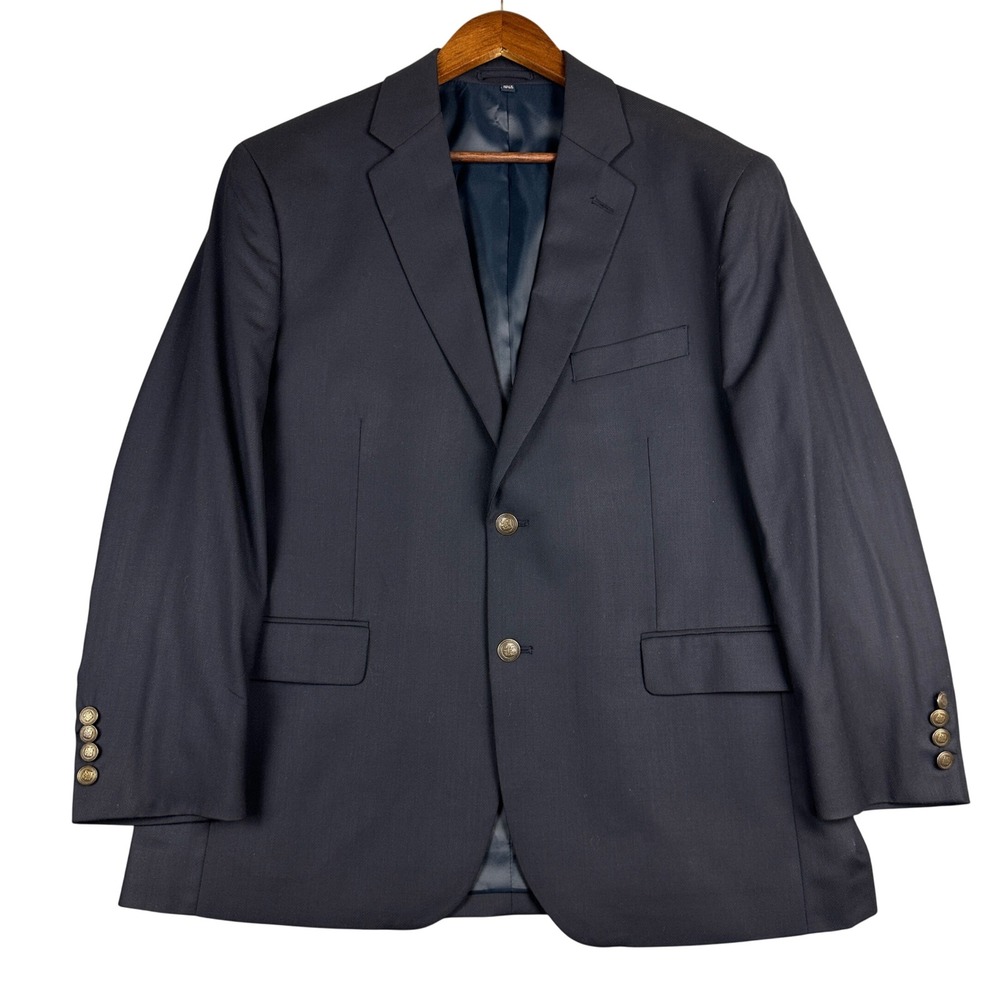 Jos A Bank Mens Navy Blue 100% Wool Blazer Gold Crest Buttons 42 Short Prep